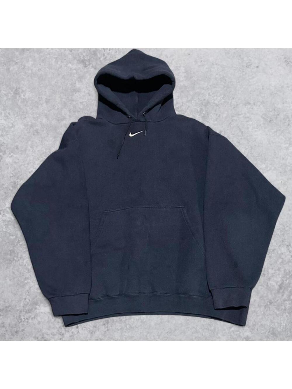 Vintage Y2K RARE 90s Nike Navy Blue Center Swoosh Made in USA Hoodie - Size XL